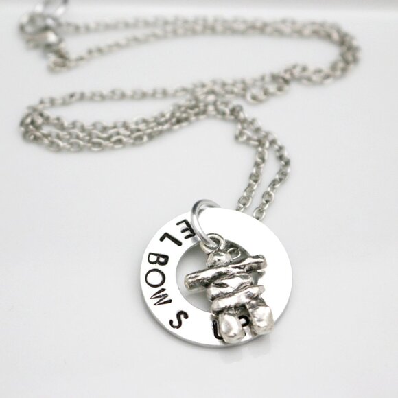 Elbows Up! Inuksuk Hand Stamped Pendant Necklace - Handmade & Hypoallergenic - Picture 7 of 12